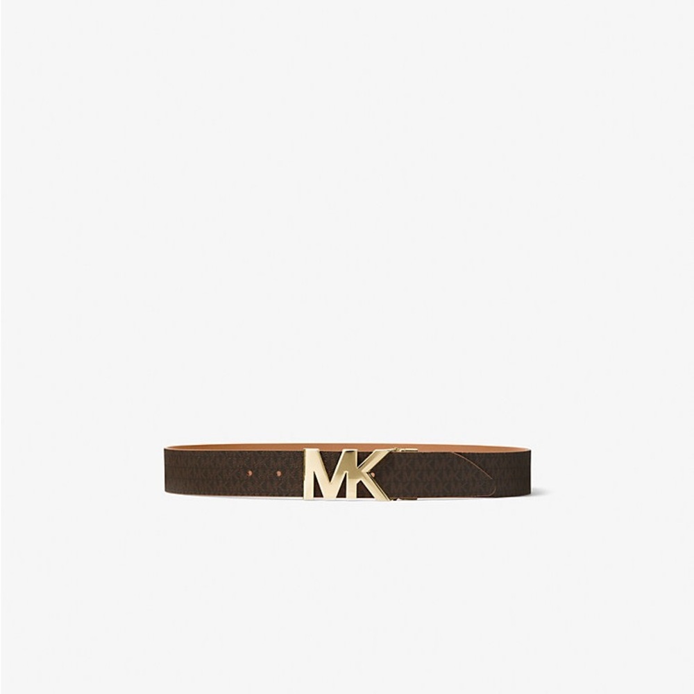 Michael Kors Dark Brown Reversible Belt with Gold MK Buckle - Picture 6 of 8